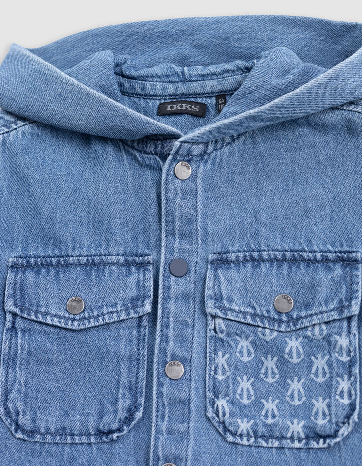 Blauw jeanshemd Waterless met kap jongens-4