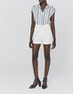 Short en coton denim blanc détails surpiqûres femme-1
