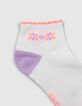 Kurze Mädchensocken in Lila und Weiß-4