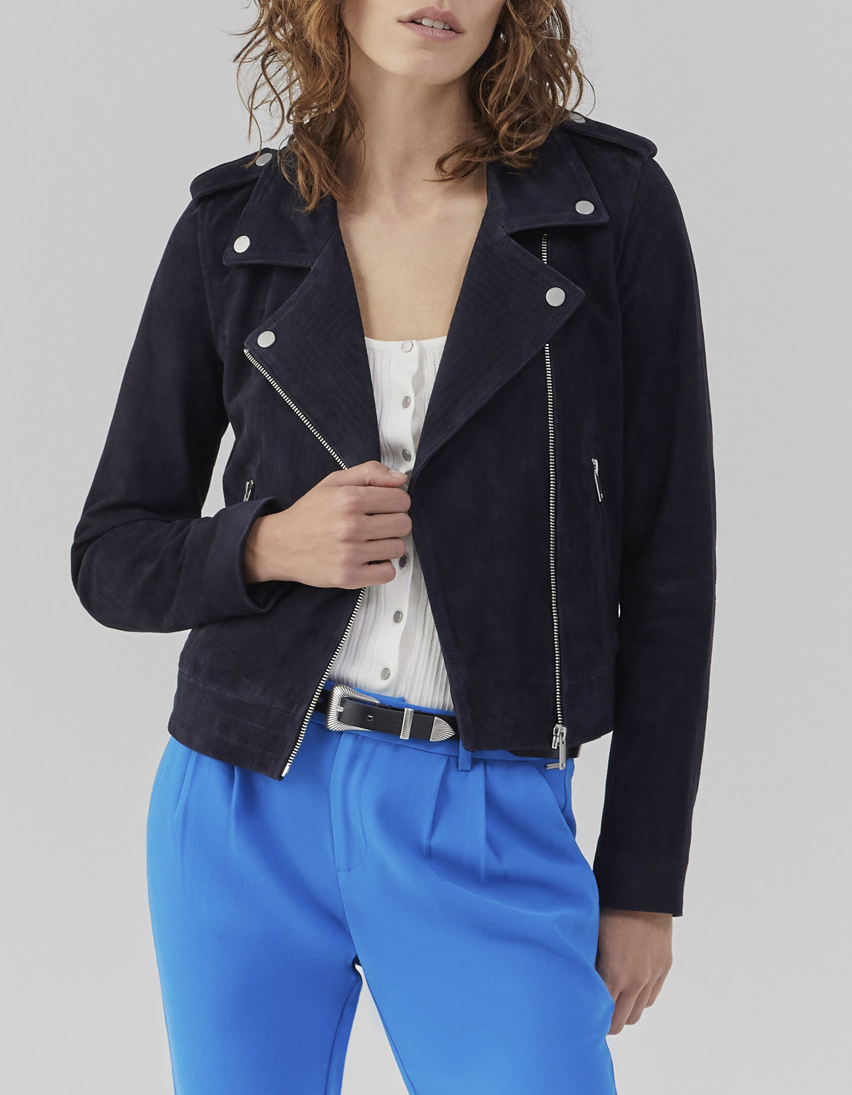Navy suedette clearance biker jacket