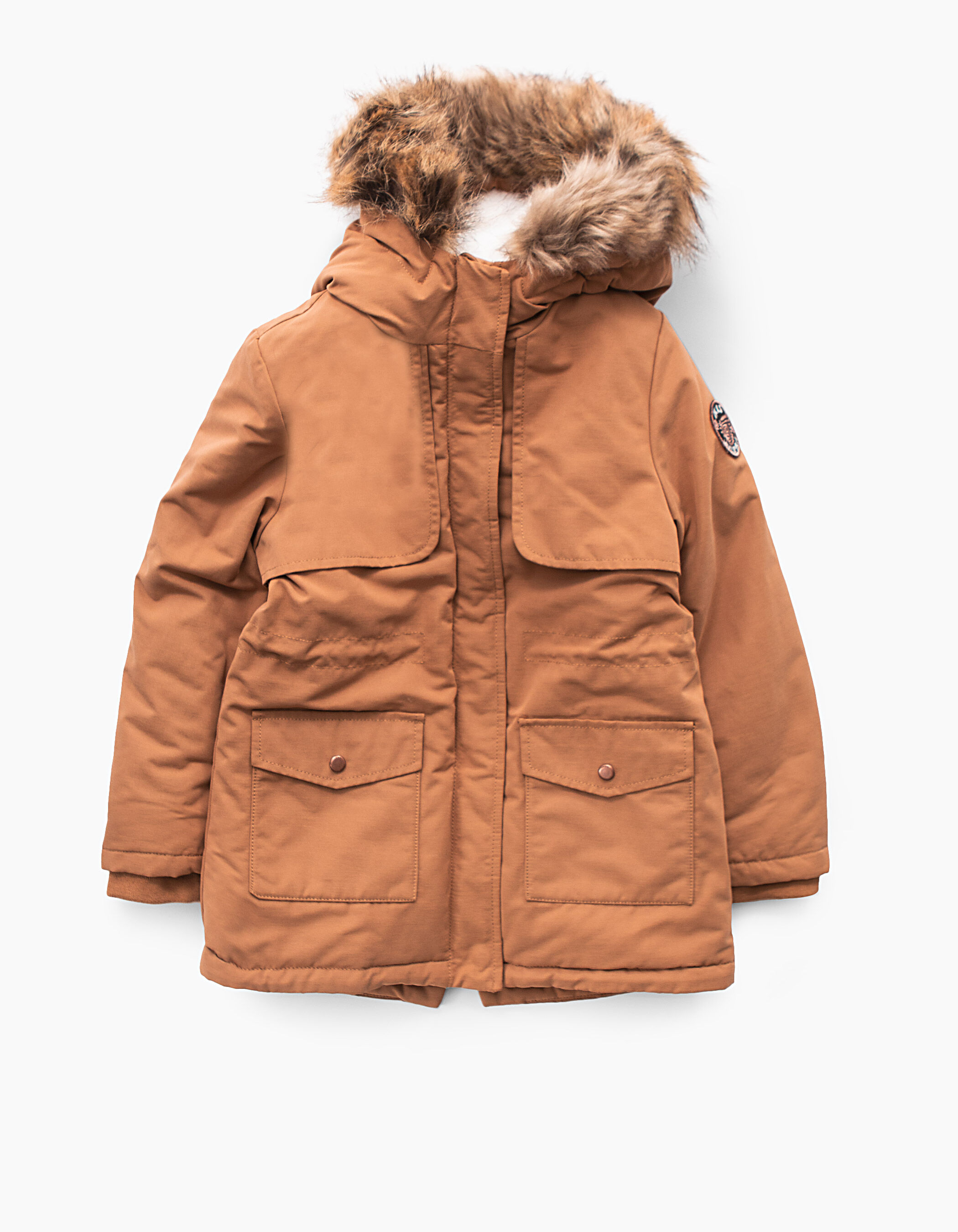 Girls caramel furry parka