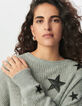 Grauer Damen-Strickpulli Ausschnitte Rock Sterne Perlen-4