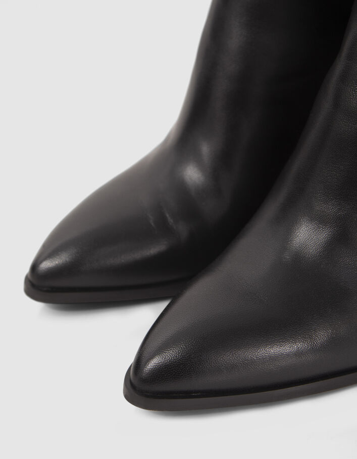 Boots noirs zippés cuir avec barrette métal Femme - IKKS