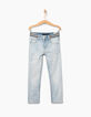 Girls’ white blue slim 7/8 jeans, braided belt -3