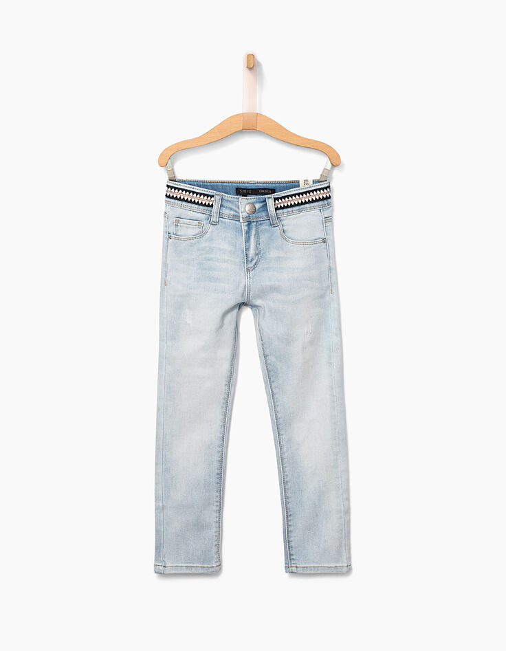 Girls’ white blue slim 7/8 jeans, braided belt -3
