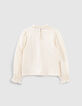 Girls’ ecru waffle T-shirt, pleated collar and cuffs-4