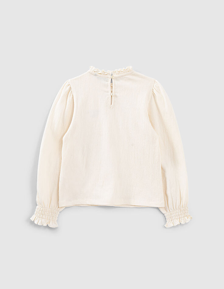 Girls’ ecru waffle T-shirt, pleated collar and cuffs-4