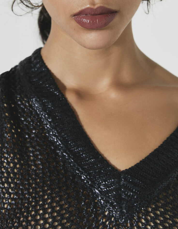 Pull en maille sans manches noir finition foil femme-3