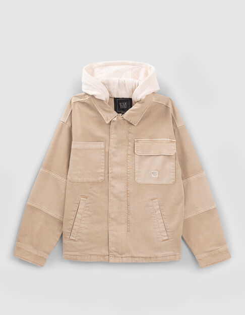 Beige denim jacket with detachable hood - IKKS