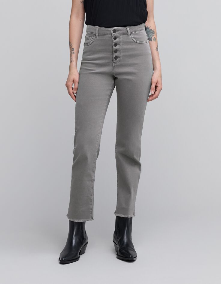 Jean droit tilleul waterless boutonn&eacute; bas frang&eacute;s Femme-3