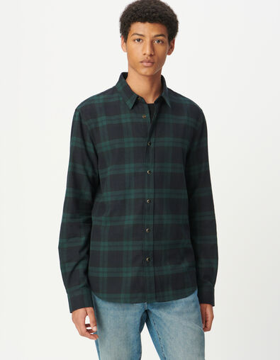 Men&rsquo;s navy and green regular check shirt with press studs - IKKS