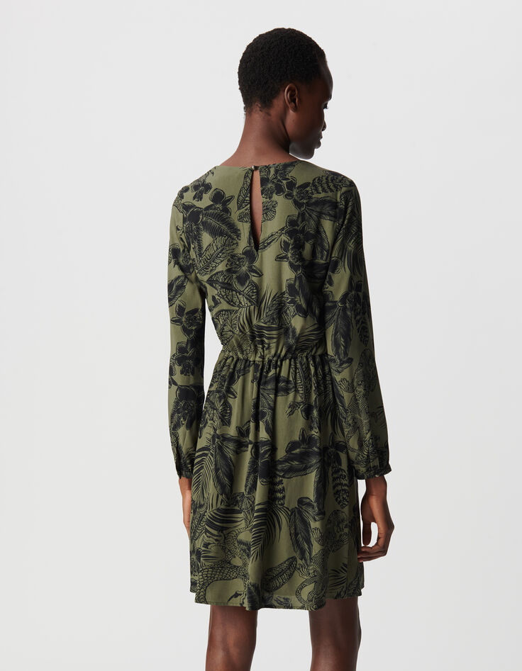 Khaki long sleeve dress LENZING™ ECOVERO™ maxi jungle Women-3