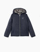 Omkeerbare gewatteerde jas in zilverkleur en navy meisjes-3