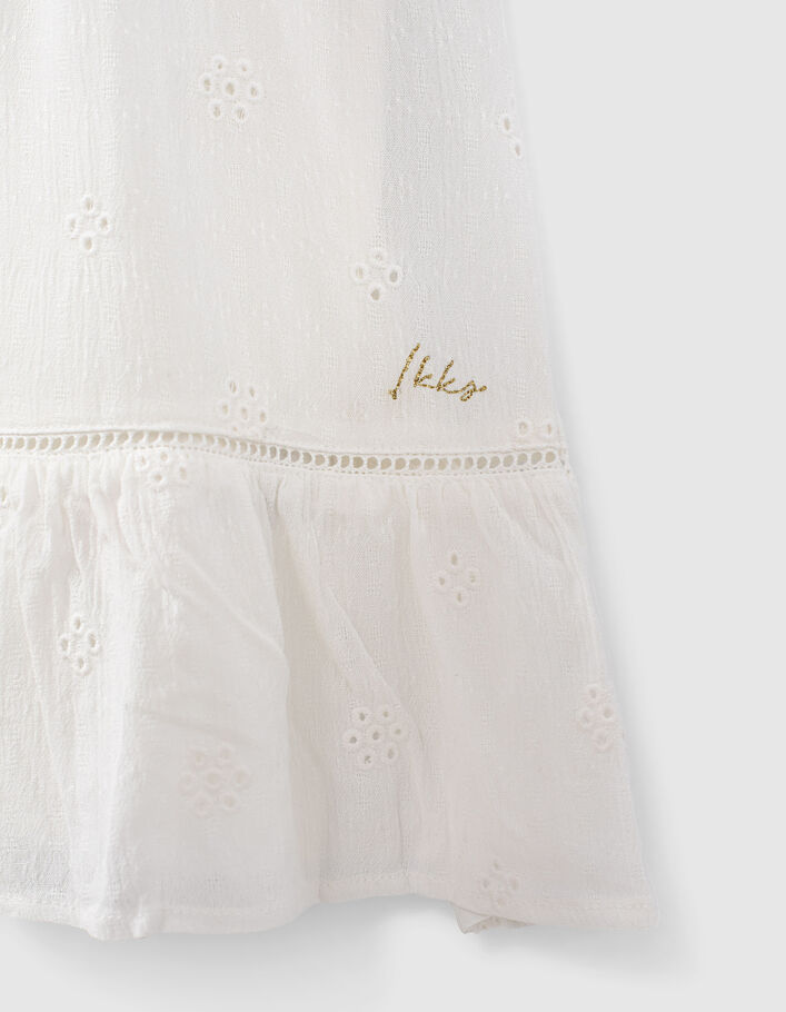Weißes Mädchenkleid mit bestickten Schmetterlingsärmeln - IKKS
