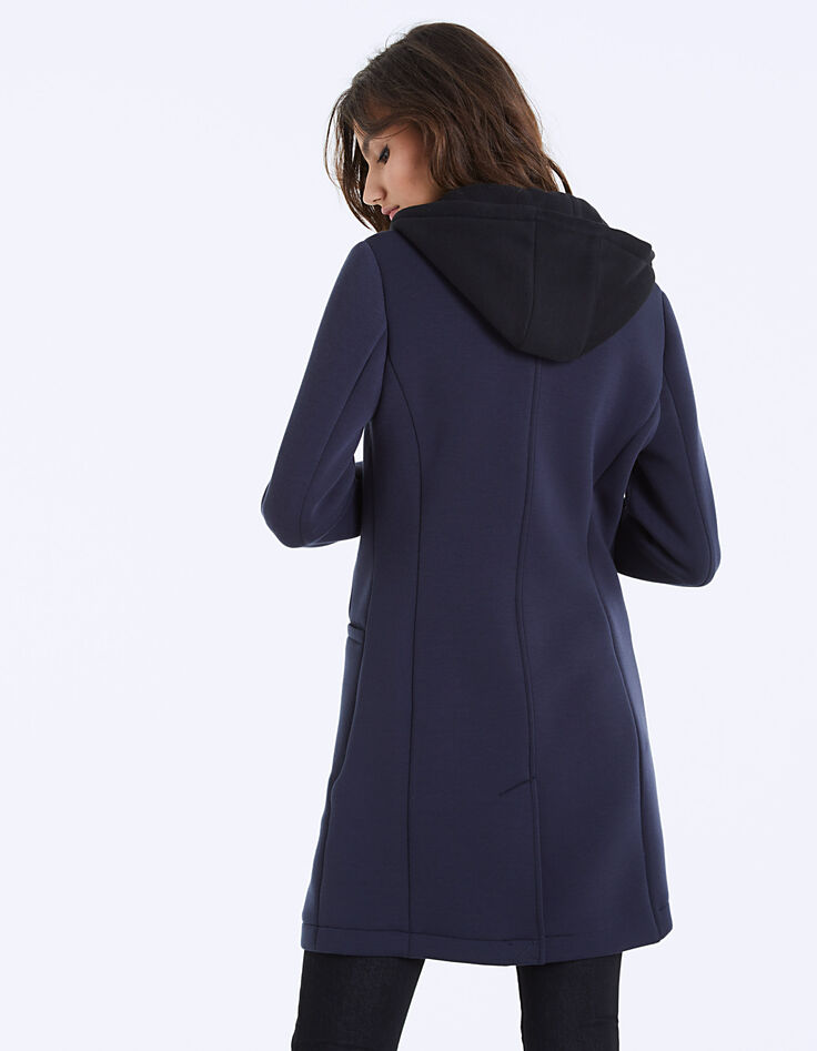 Manteau mi-long néoprène à capuche amovible femme-3