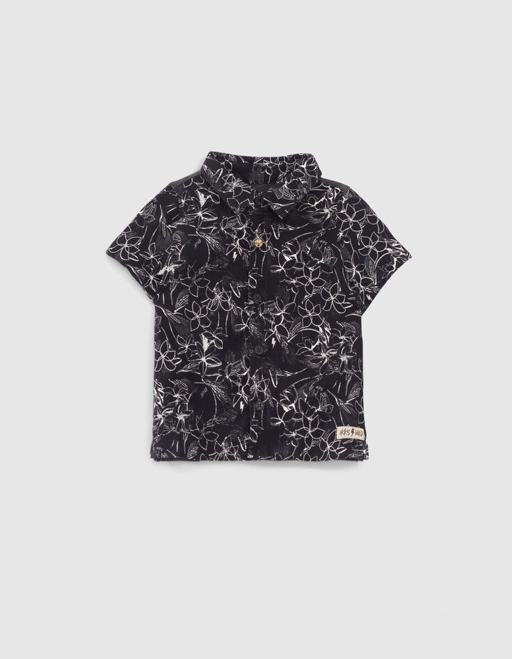 Chemise noire imprimé végétal bio garçon -1
