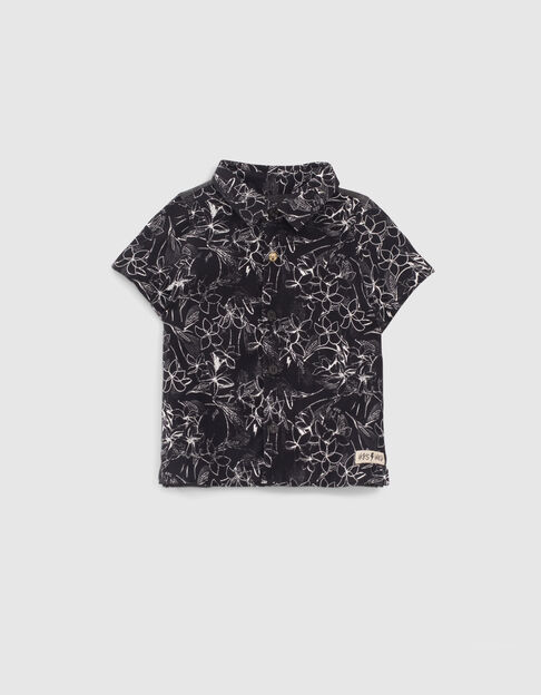 Schwarzes Jungenhemd mit Pflanzenprint aus Biobaumwolle  - IKKS