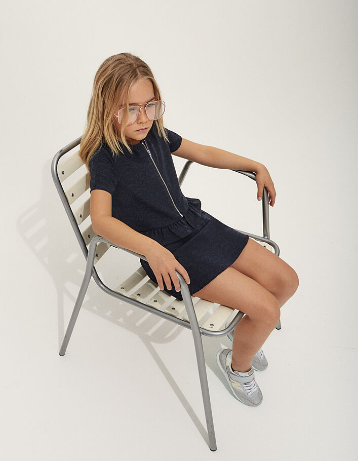 Girls' navy 2-In-1 dress with zipped top - IKKS