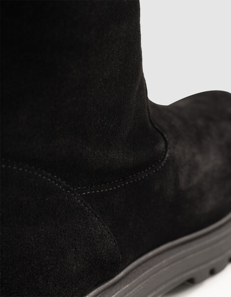 Bottes noires cuir velours détail boucle Femme-7