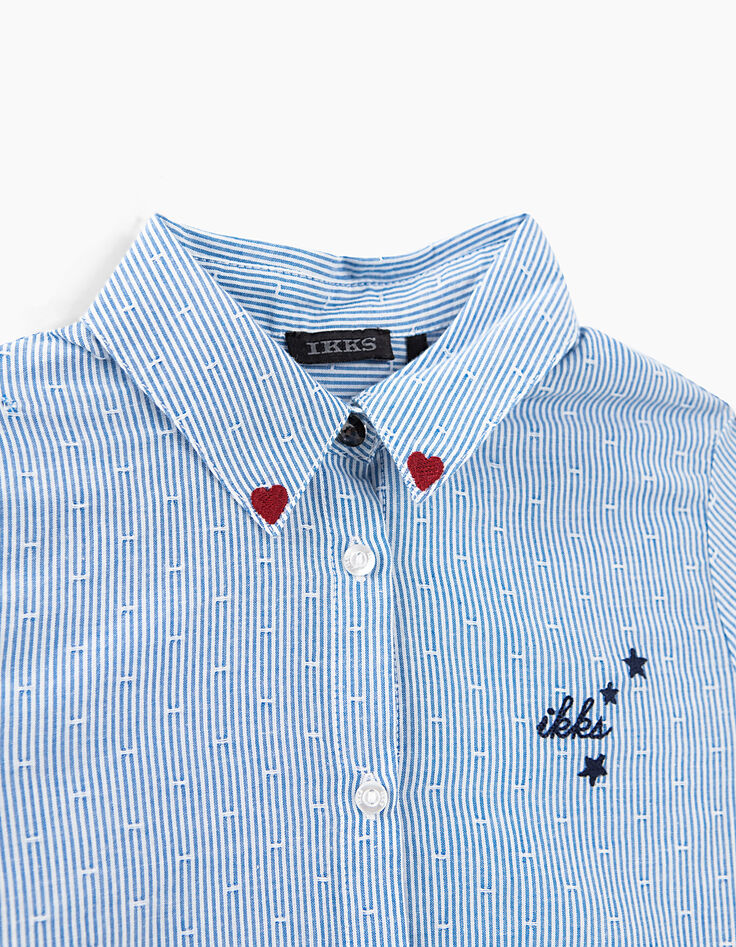 Chemise blanc cassé à rayures ciel avec bandes fille-4 Chemise blanc cassé à rayures ciel avec bandes fille-4