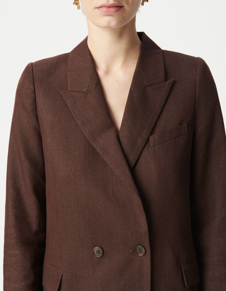Americana marrón con doble botonadura y lentejuelas para mujer-4