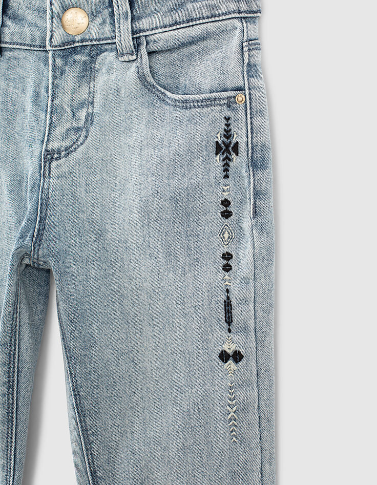 Girls’ light blue embroidered organic slim 7/8 jeans-5