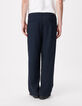 Dark blue wide-leg suit pants Men-3