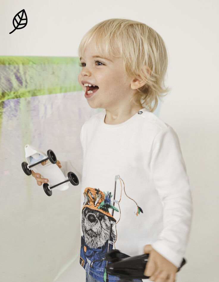 Tee-shirt blanc à visuel castor bébé garçon-3