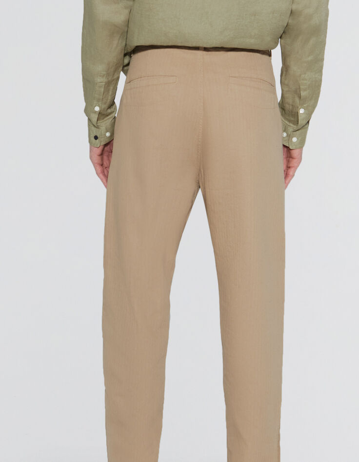 Beige SLIM chinobroek visgraten heren-2