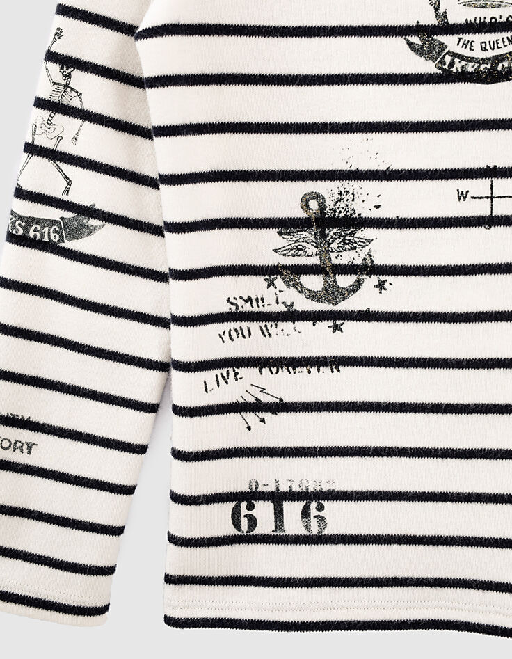 Camiseta marinera cruda y navy con visuales tattoos niña-3