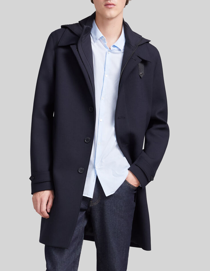Marineblauer Herrentrenchcoat mit Futter und Kapuze-3