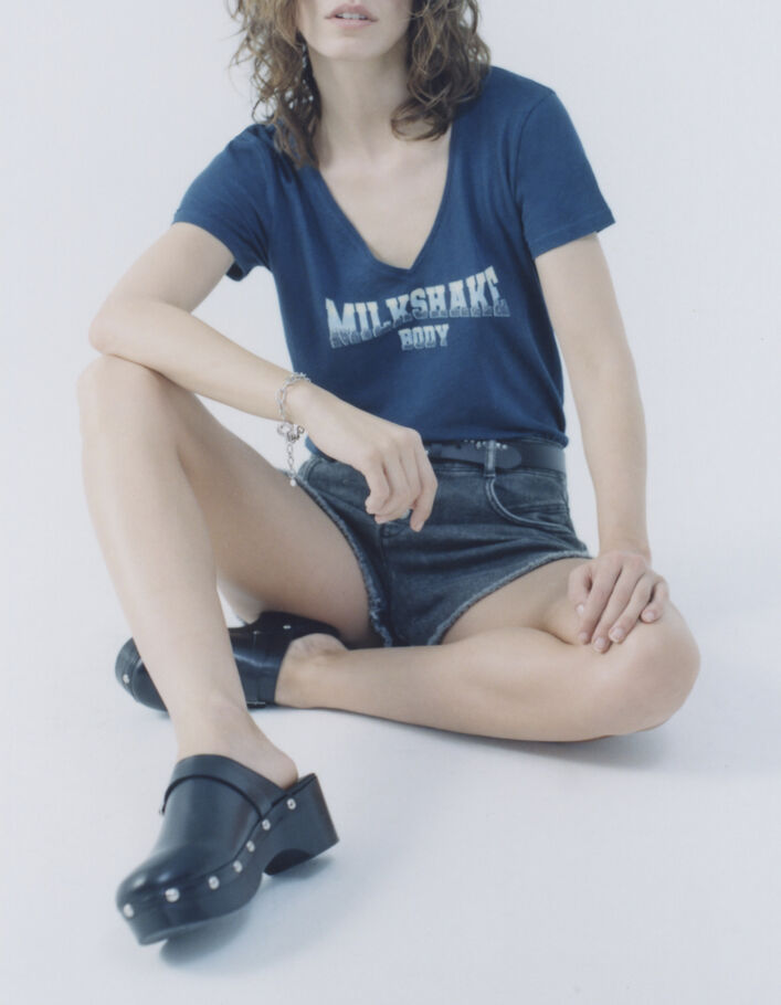Marineblaues Damen-T-Shirt mit Deep-Dye-Message-Motiv - IKKS