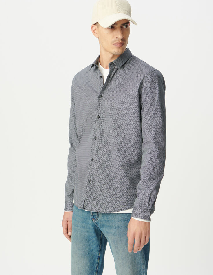 Chemise slim marine imprimé minimaliste Homme-2 Chemise slim marine imprimé minimaliste Homme-2