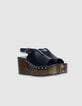 Women's black leather wedge sandals-4