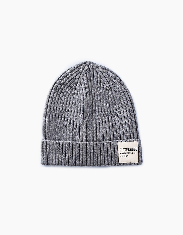 Bonnet gris tricot côtelé Sisterhood fille-1