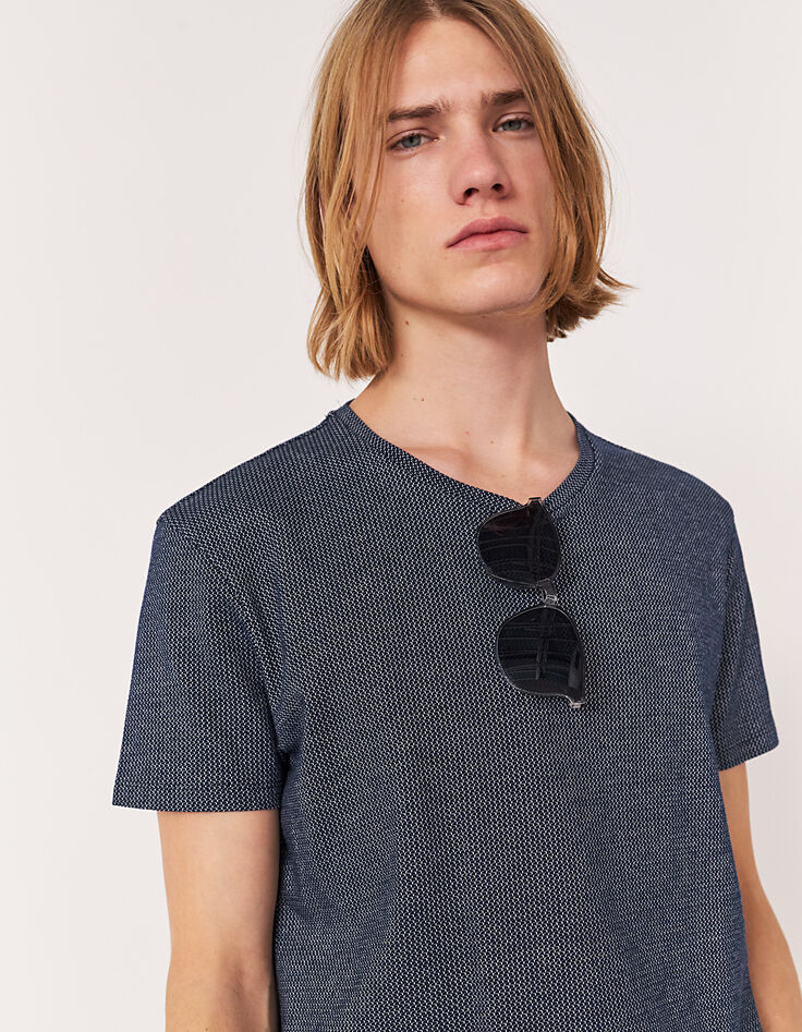 Tee-shirt bleu foncé jacquard faux-uni Homme-2 Tee-shirt bleu foncé jacquard faux-uni Homme-2