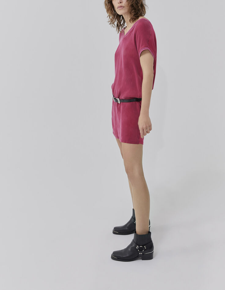 Robe housse groseille bi matière avec bords-côtes Femme-4