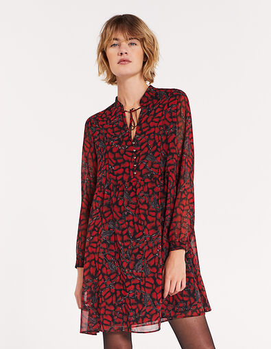 Women’s red snake-print voile short dress - IKKS
