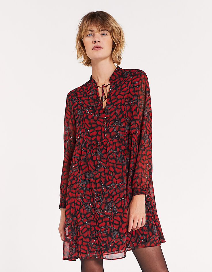 Women’s red snake-print voile short dress-1