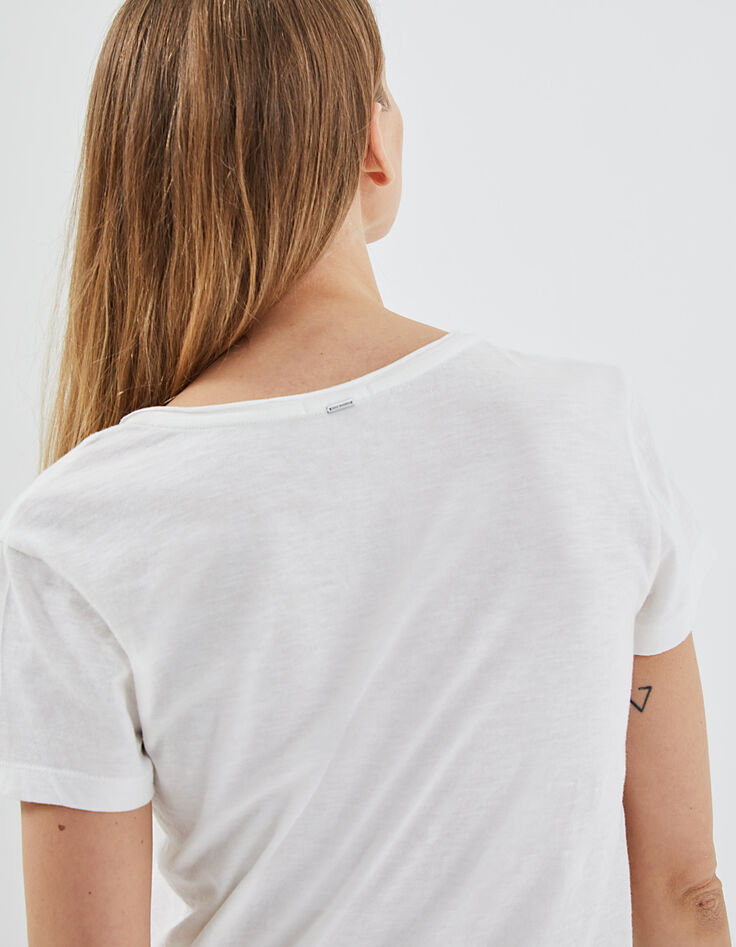 Gebroken wit T-shirt gevlamd katoen, glittertekst dames-3