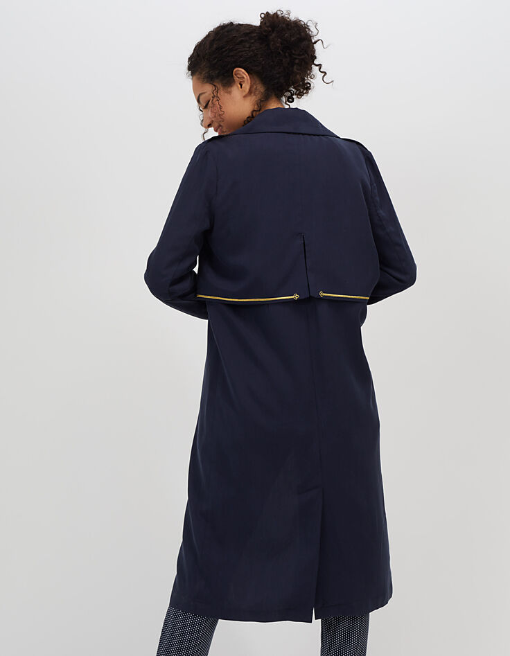 I.Code navy trench coat, gold embroidery-4