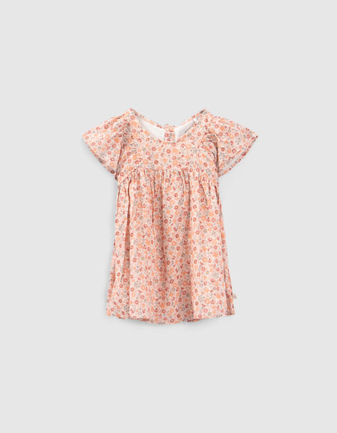 Pfirsichrotes Kleid mit Blumenprint für Babymädchen