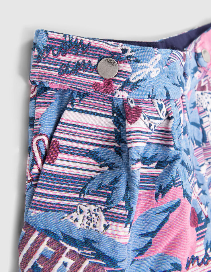 Short blanc jacquard palmiers-léopards fille-6