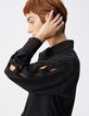 Women's long-sleeved black openwork shirt-5
