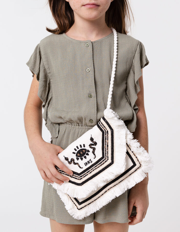 Beige Handtasche mit Stickerei und Perlen-1