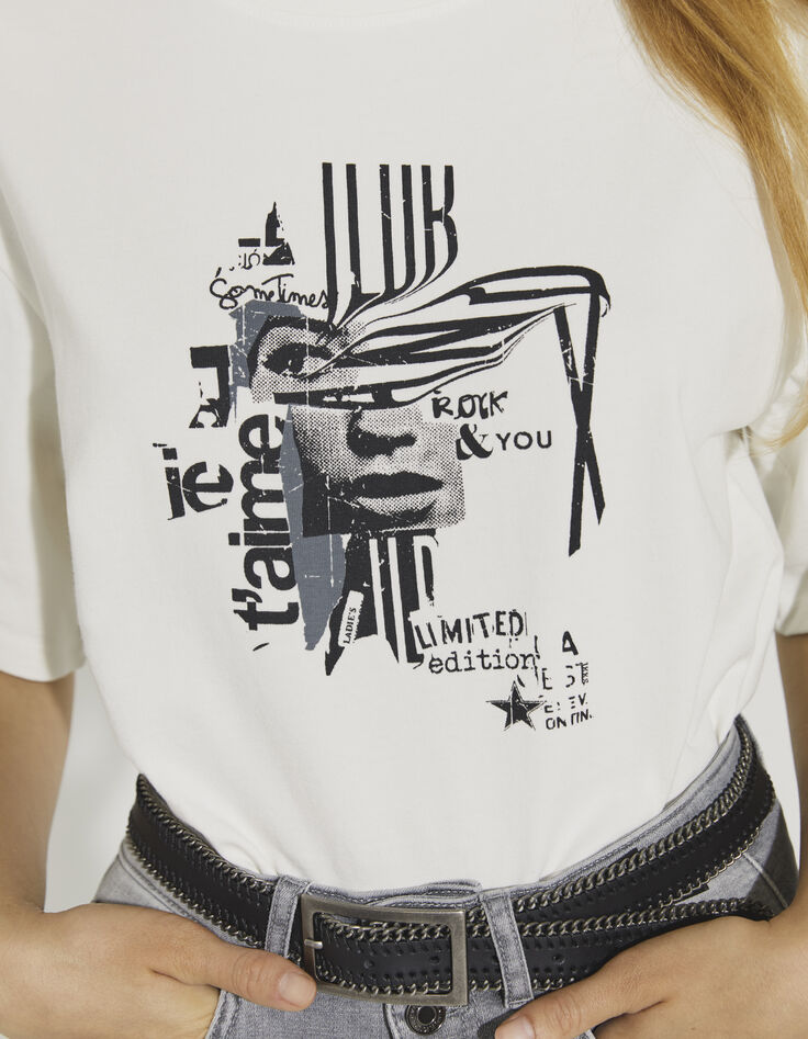 Camiseta boxy algodón crudo motivo gráfico negro mujer-4