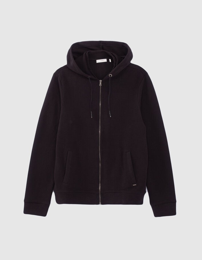 Cardigan noir nid d'abeille à capuche Homme-7