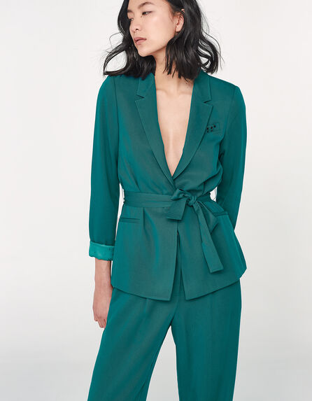 Women’s emerald Tencel suit jacket with belt