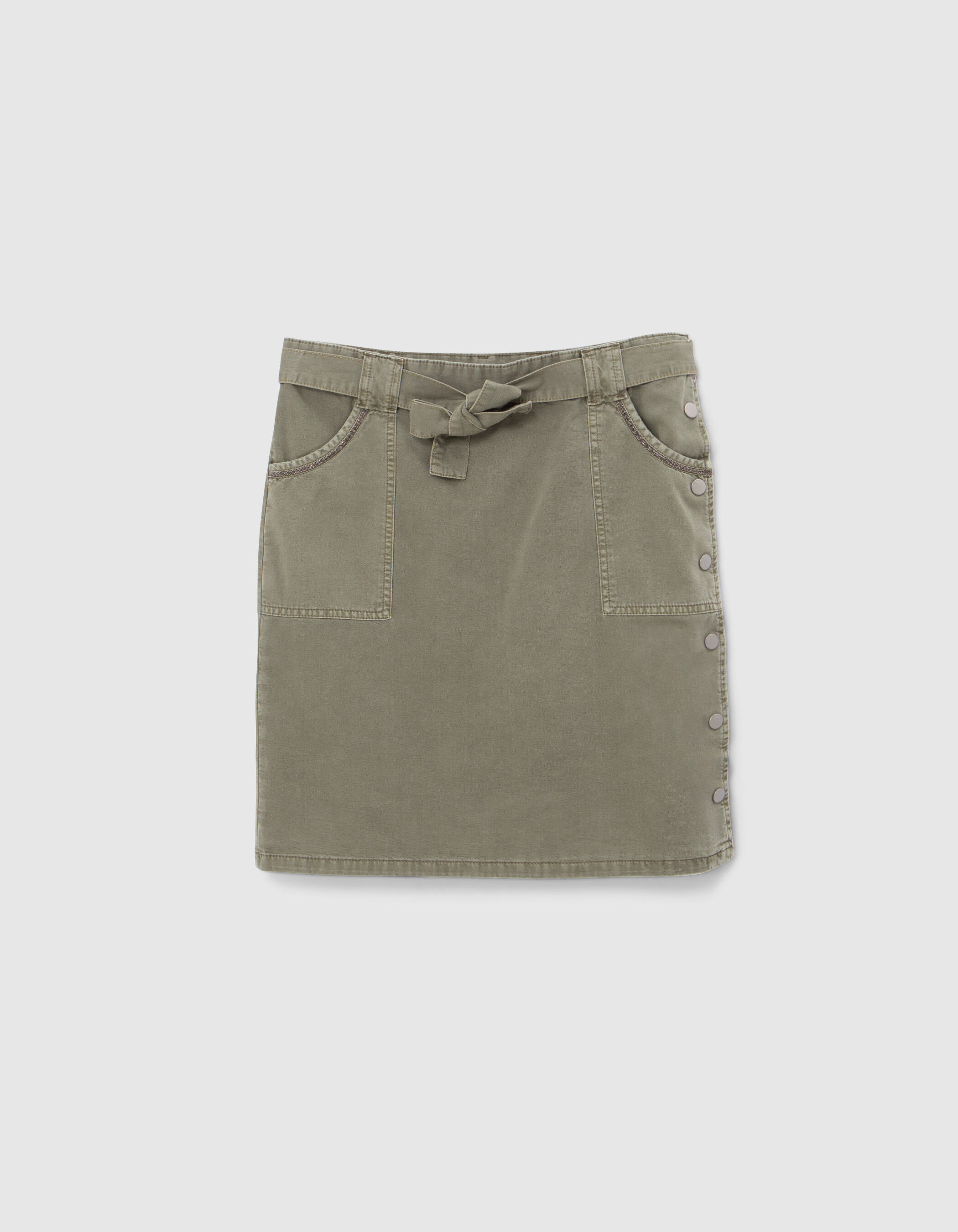 Jupe droite kaki pressions cotes Femme IKKS