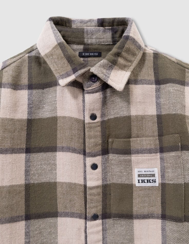 Boys’ khaki and beige check overshirt-5 Boys’ khaki and beige check overshirt-5